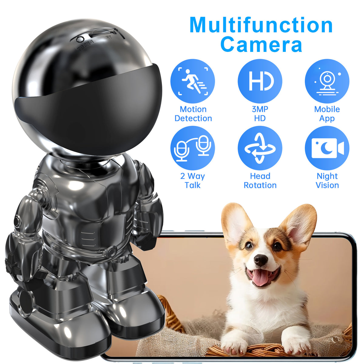 Smart Robot WiFi Camera, 3MP Auto-Tracking