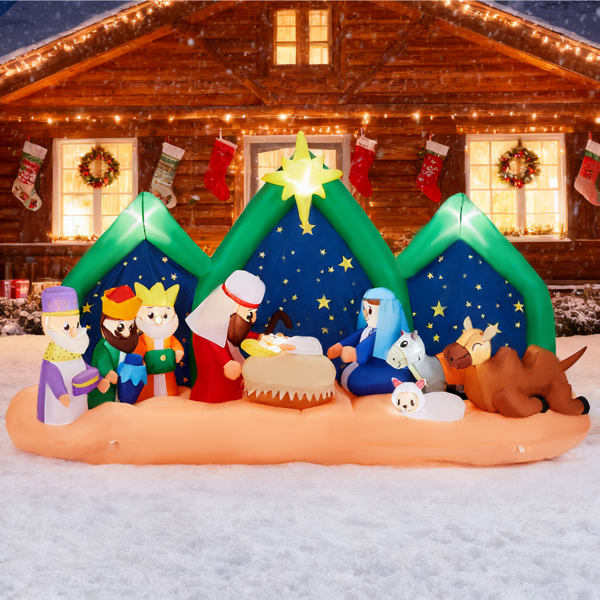 9 ft Inflatable Nativity Scene with Starry Night Backdrop and LEDs