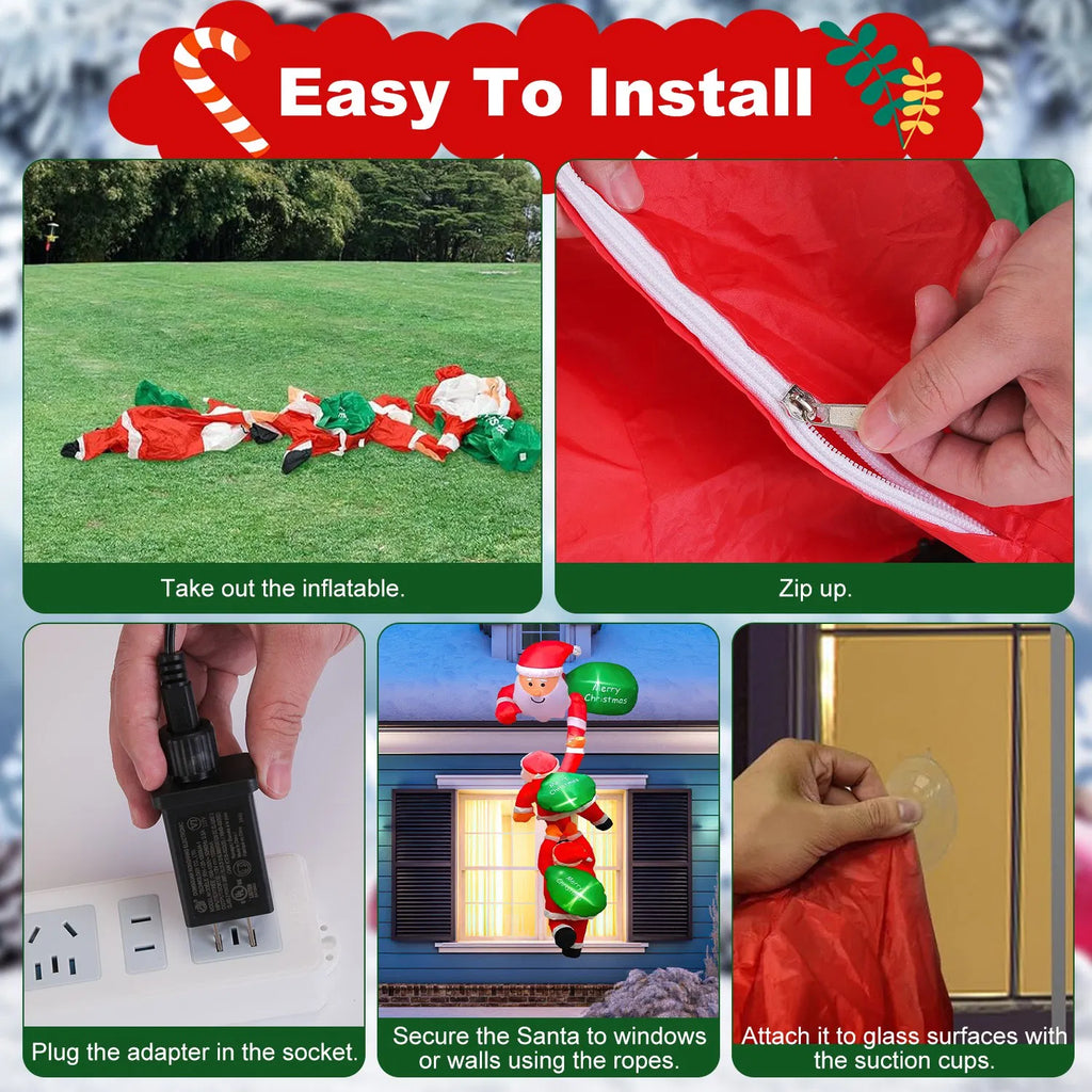 8 ft Inflatable Climbing Santa Window Decoration with LEDs