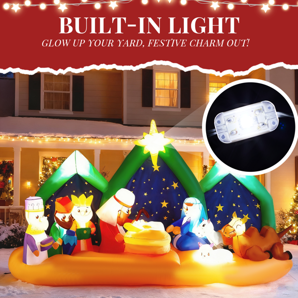 9 ft Inflatable Nativity Scene with Starry Night Backdrop and LEDs