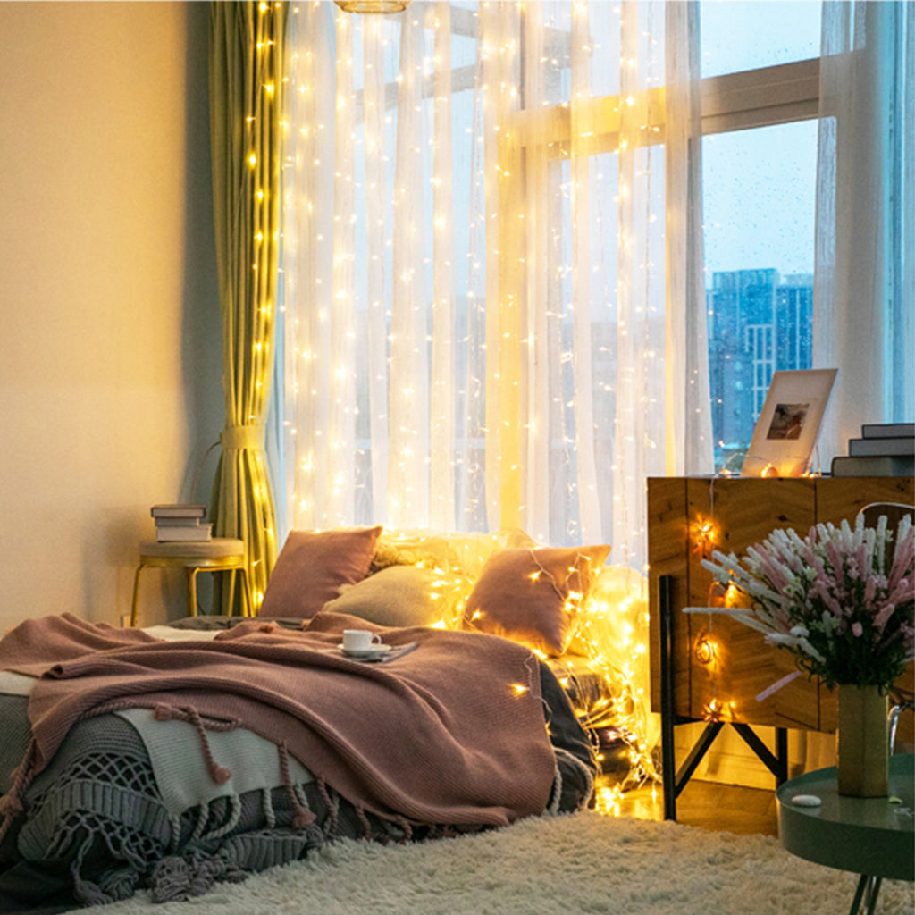 LED Curtain String Lights, 300 LED Remote