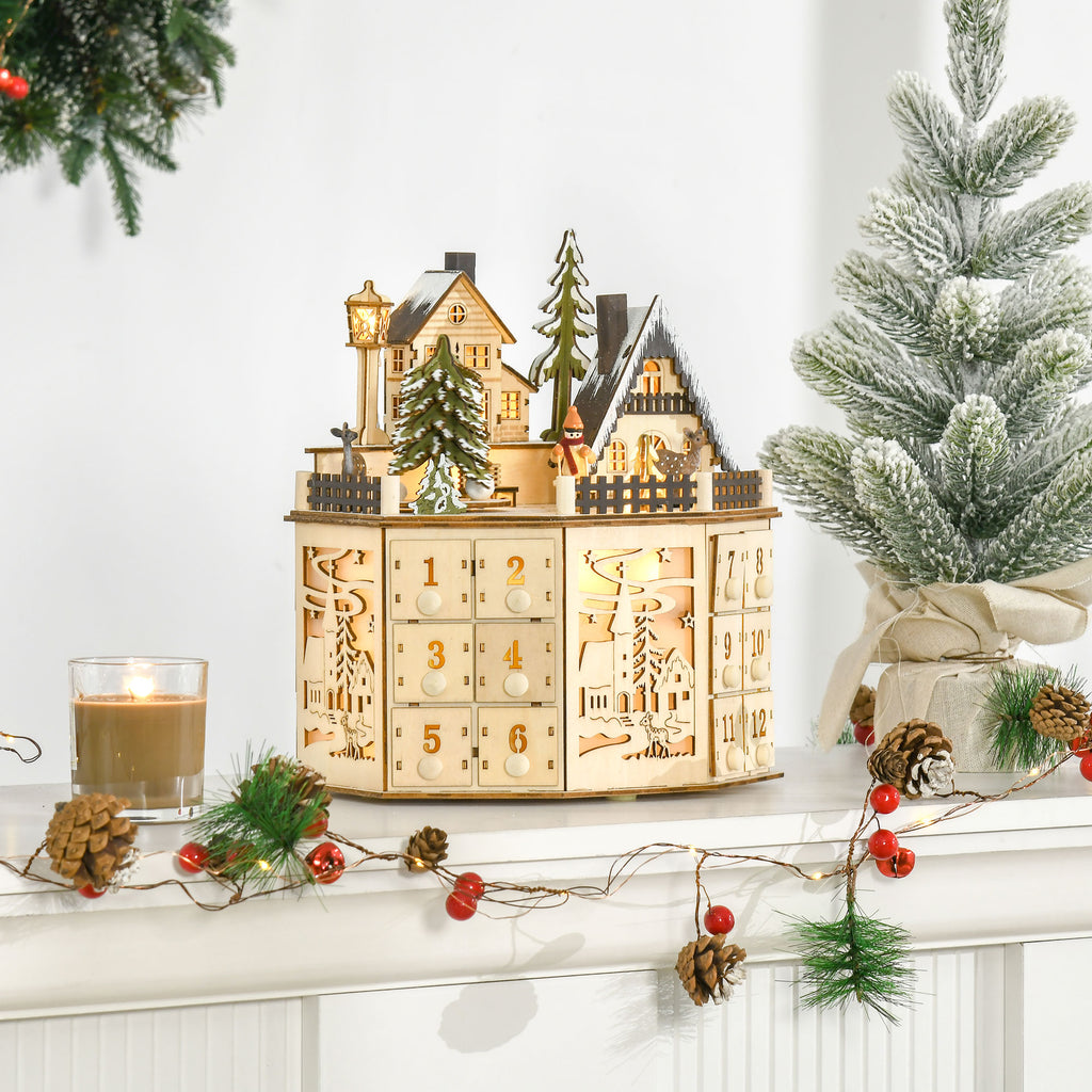 Octagonal Light-Up Wooden Advent Calendar with 24 Drawers