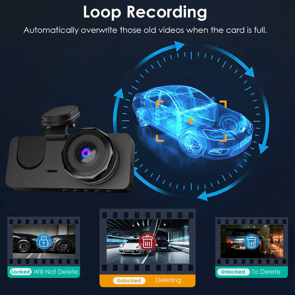 3 Channel Dash Cam, Front, Inside and Rear