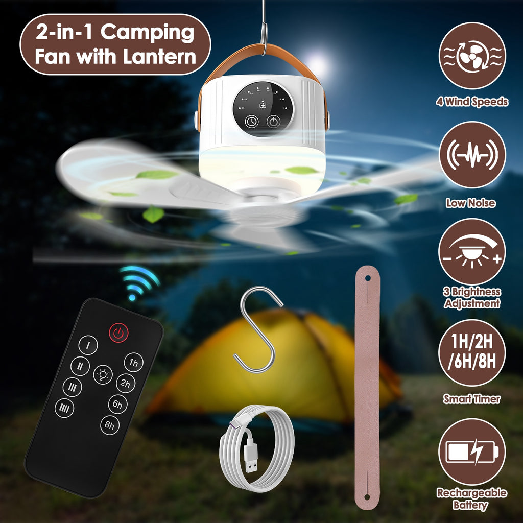 Rechargeable Hanging Tent Ceiling Fan with LED Light