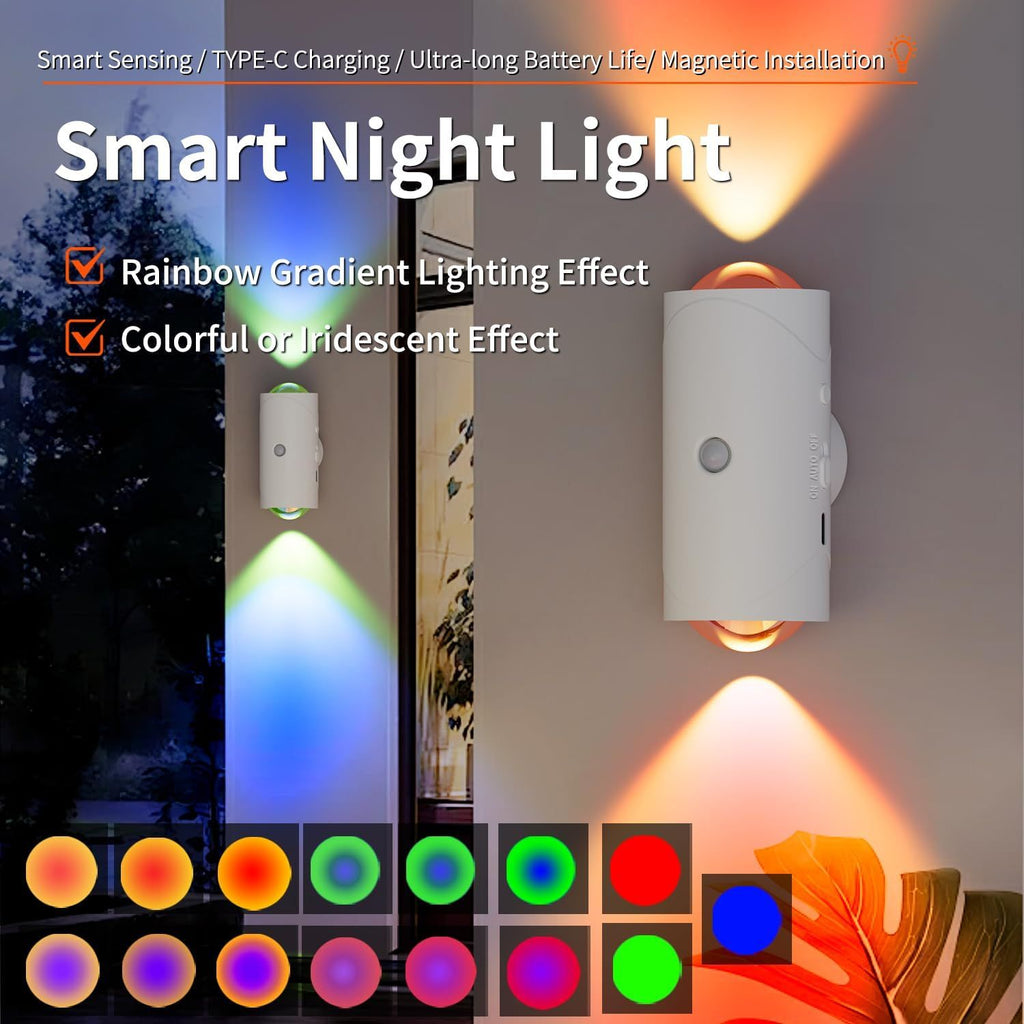 Motion Sensor Night Light 4 Pack, Rechargeable RGB Magnetic