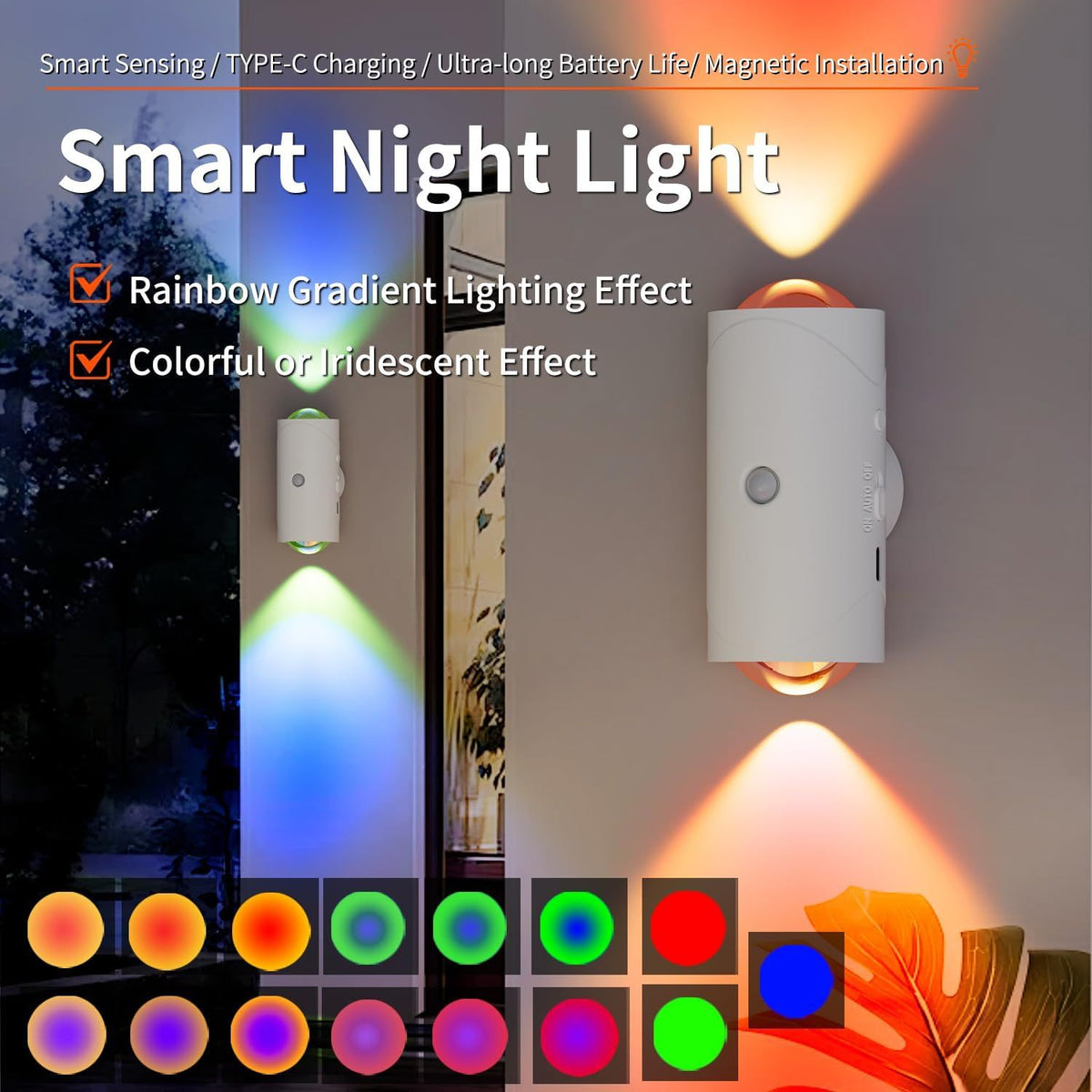 Motion Sensor Night Light 4 Pack, Rechargeable RGB Magnetic