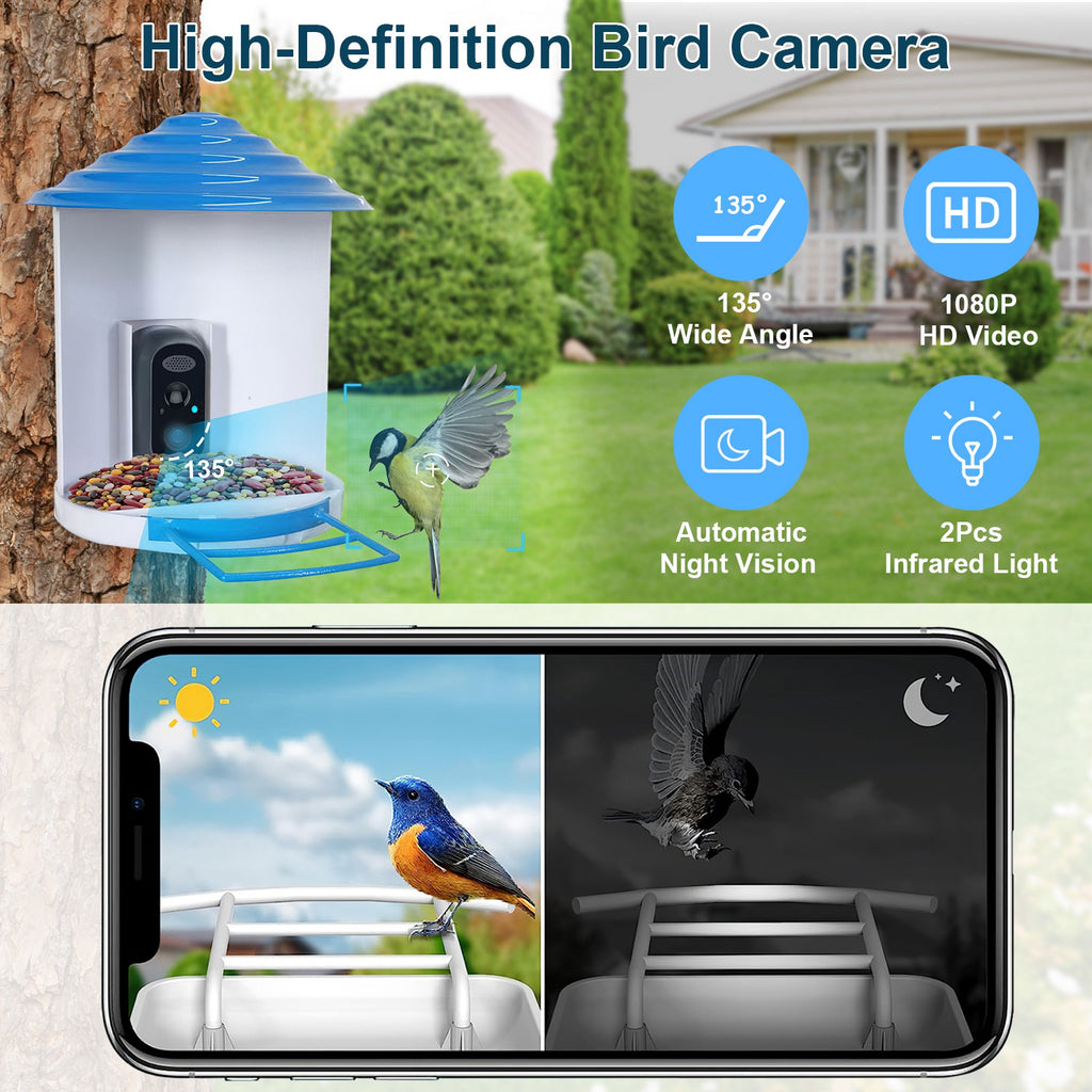 Solar Smart Bird Feeder with 1080P WiFi Camera and Night Vision