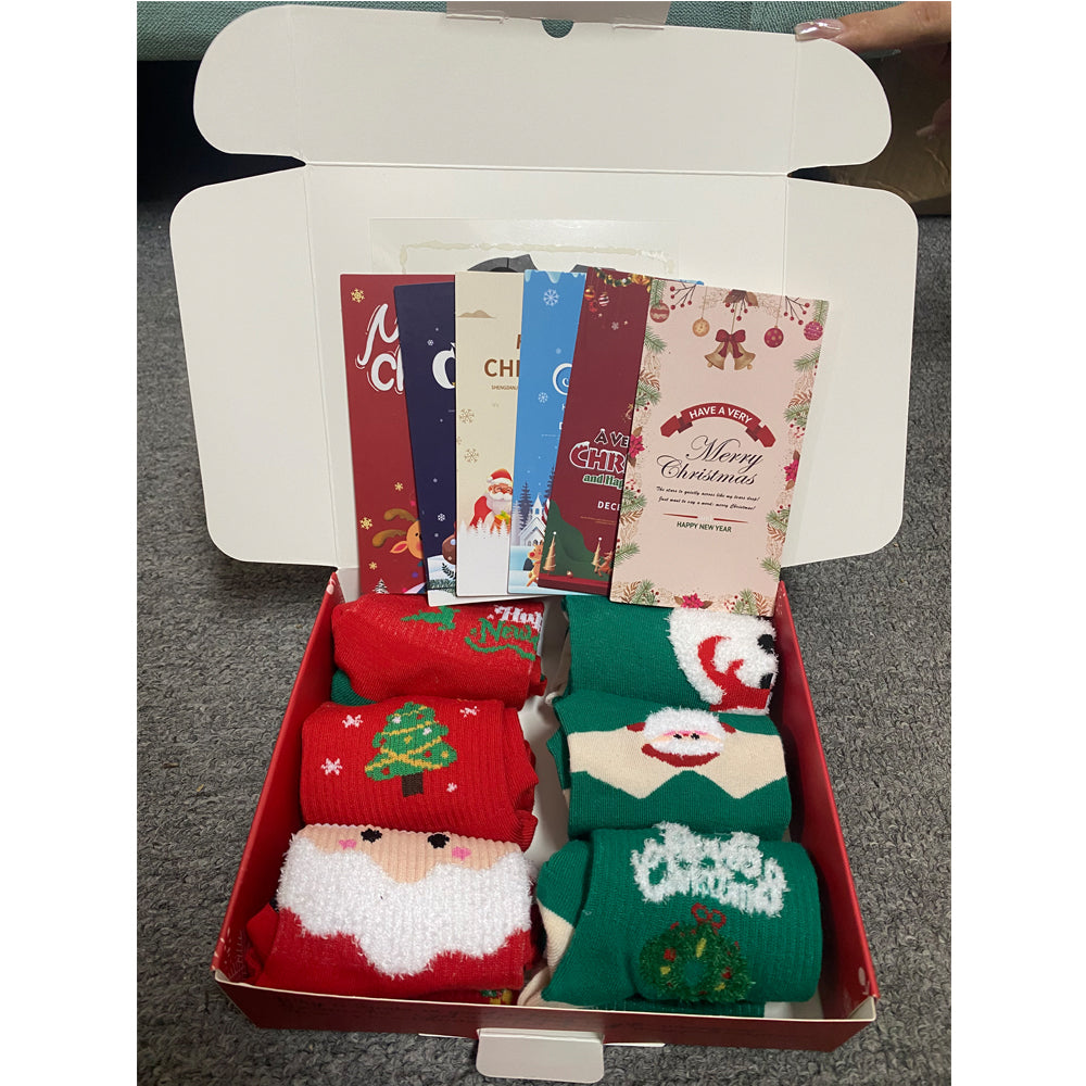 Christmas Socks Gift Box, 6 Pairs with Greeting Cards