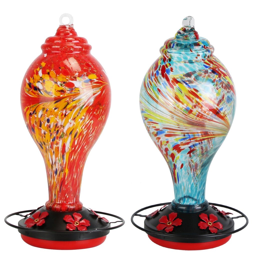 Hand Blown Glass Hummingbird Feeder, 33 oz, 5 Ports