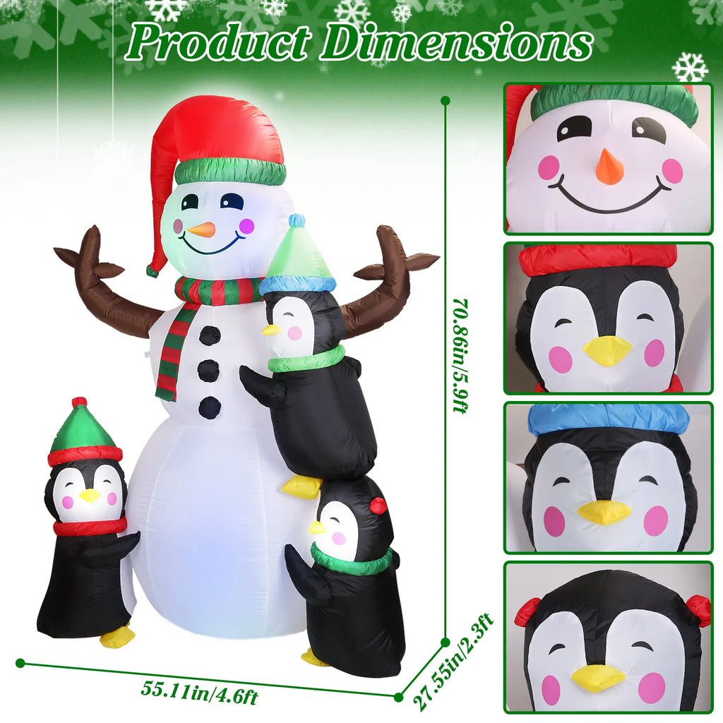 6 ft Inflatable Snowman and 3 Penguins with LED Lights