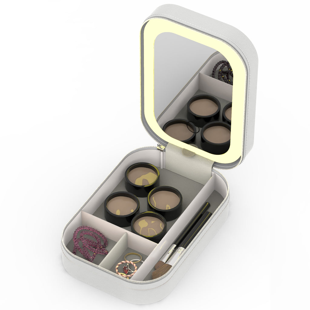 Travel Makeup Case with LED Mirror, Rechargeable