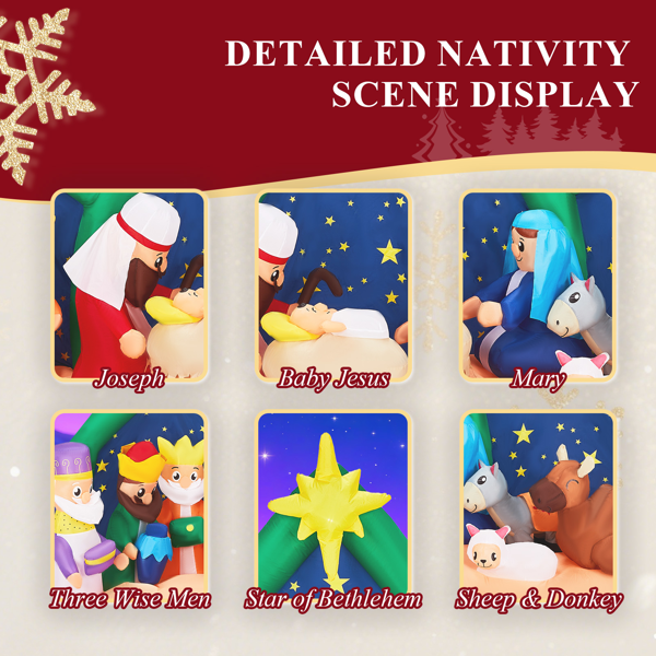 9 ft Inflatable Nativity Scene with Starry Night Backdrop and LEDs