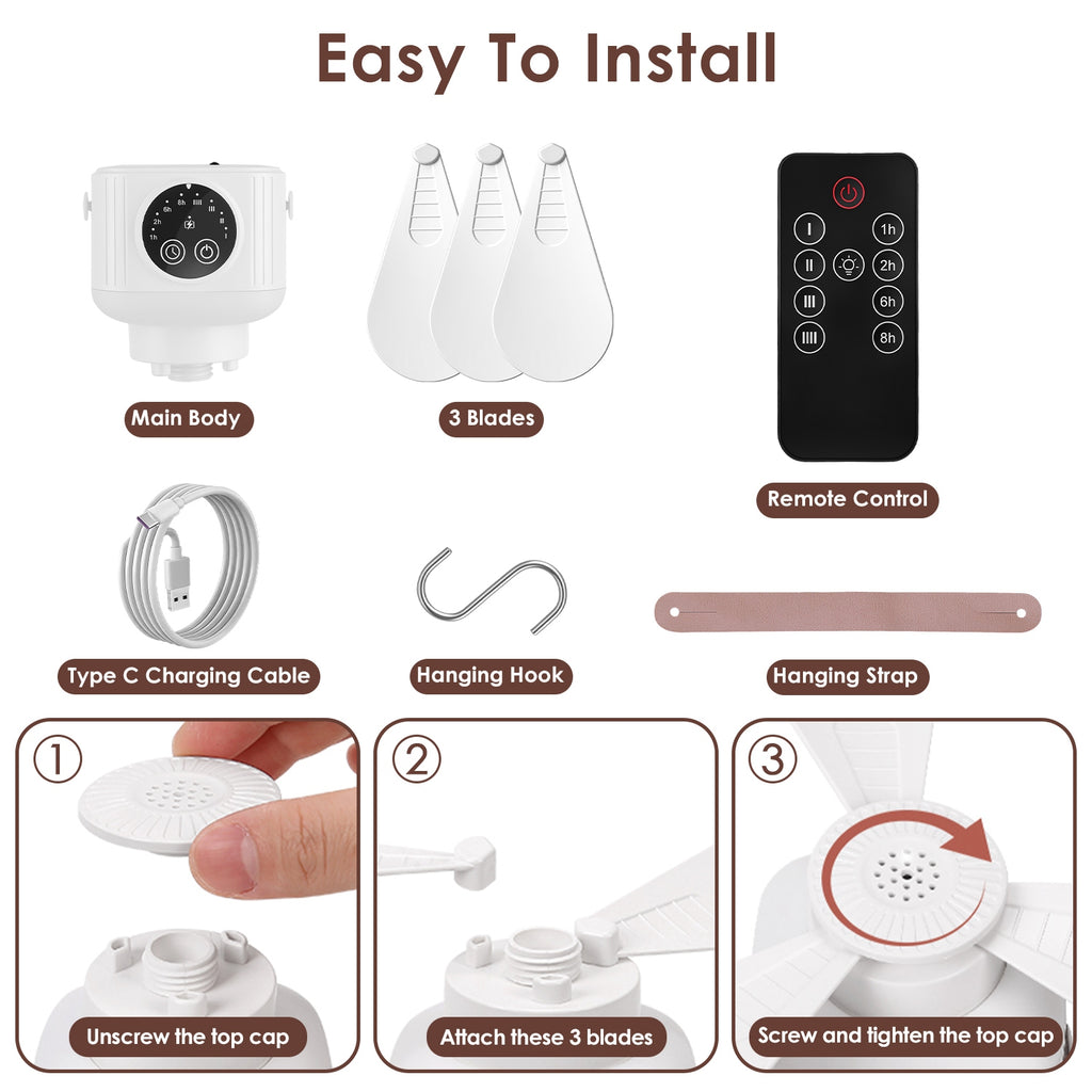 Rechargeable Hanging Tent Ceiling Fan with LED Light