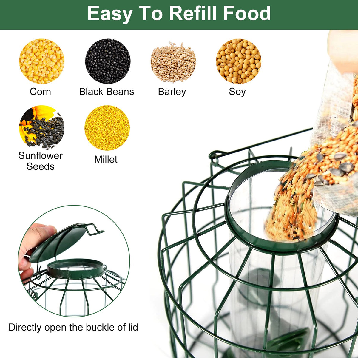 Squirrel Proof Bird Feeder with 4 Ports and Metal Cage