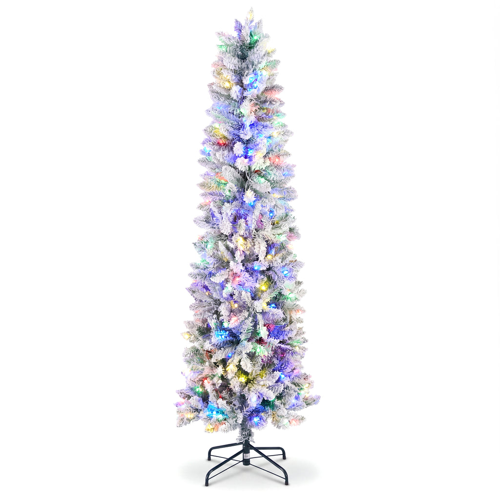 Flocked Pencil Christmas Tree, Pre-Lit Multicolor