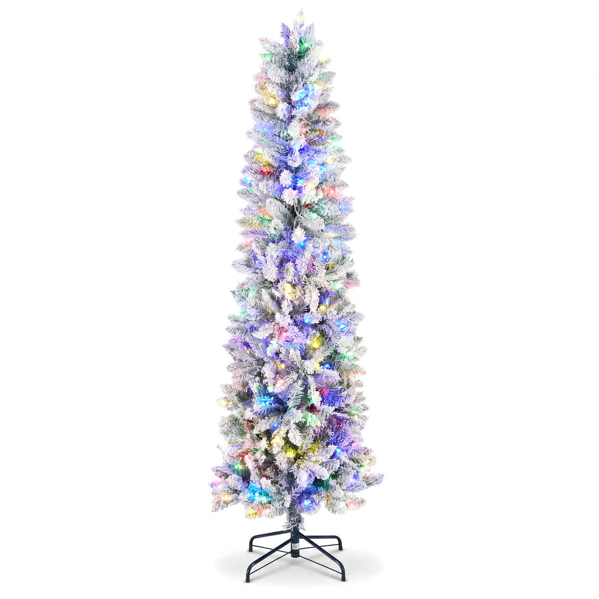Flocked Pencil Christmas Tree, Pre-Lit Multicolor