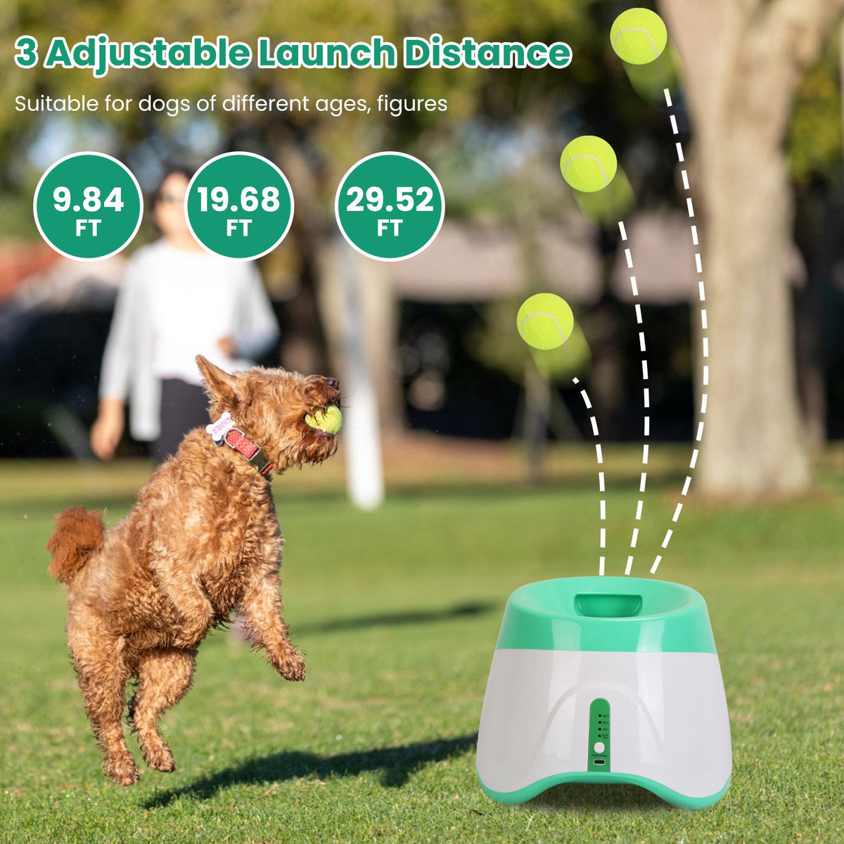 Automatic Dog Ball Launcher with 3 Distances and 6 Tennis Balls