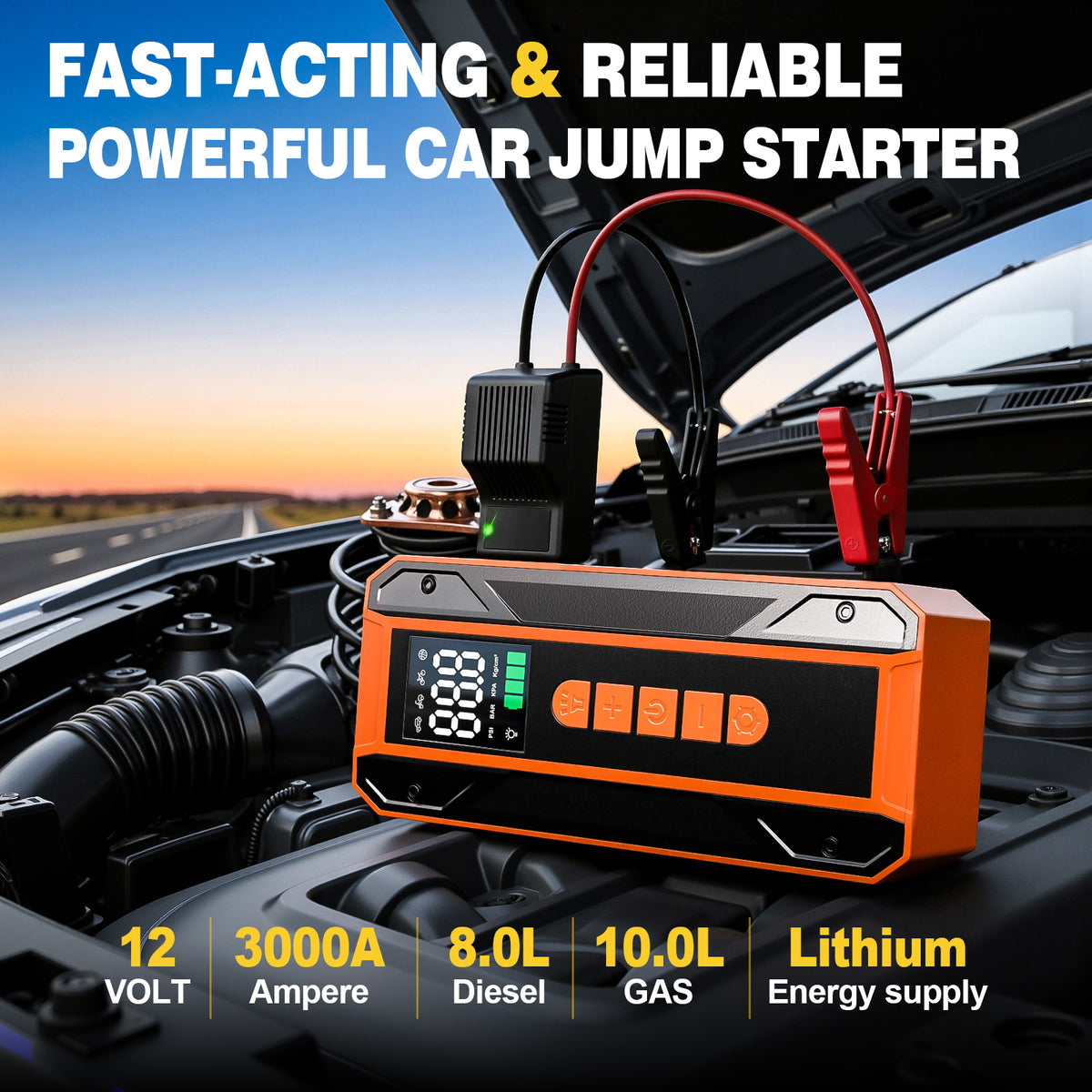 Portable Jump Starter with 150PSI Tire Inflator and Light