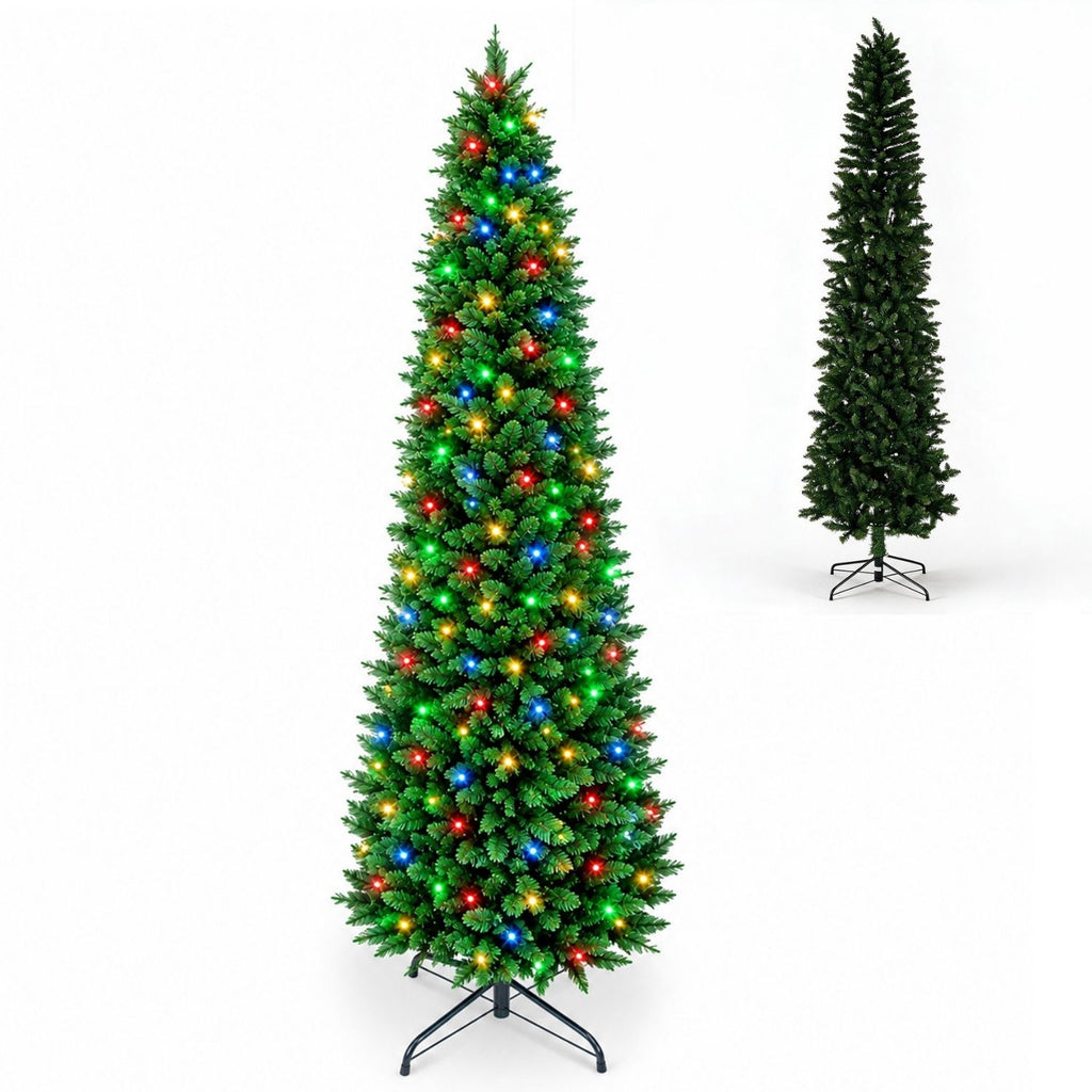 Pre-Lit Green Pencil Christmas Tree, Multicolor