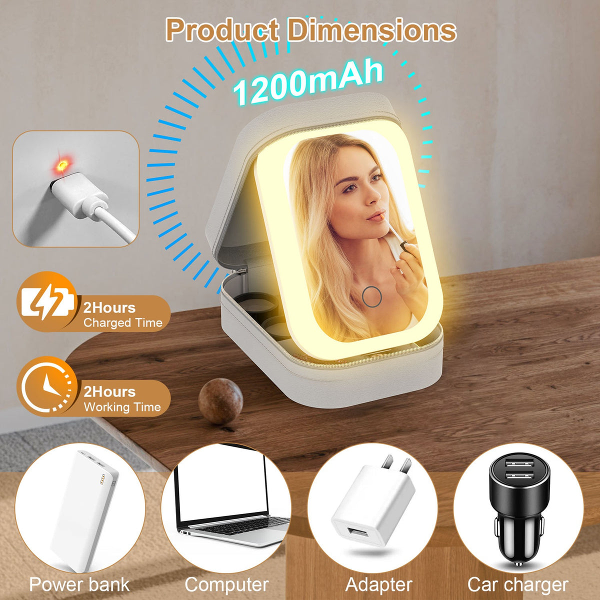 Travel Makeup Case with LED Mirror, Rechargeable