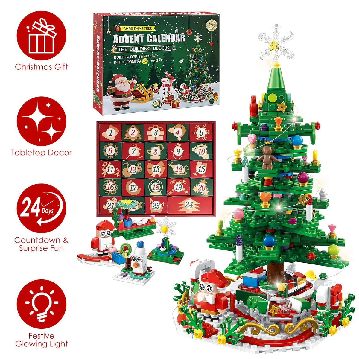 Christmas Tree Advent Calendar Building Set, 701 Pieces