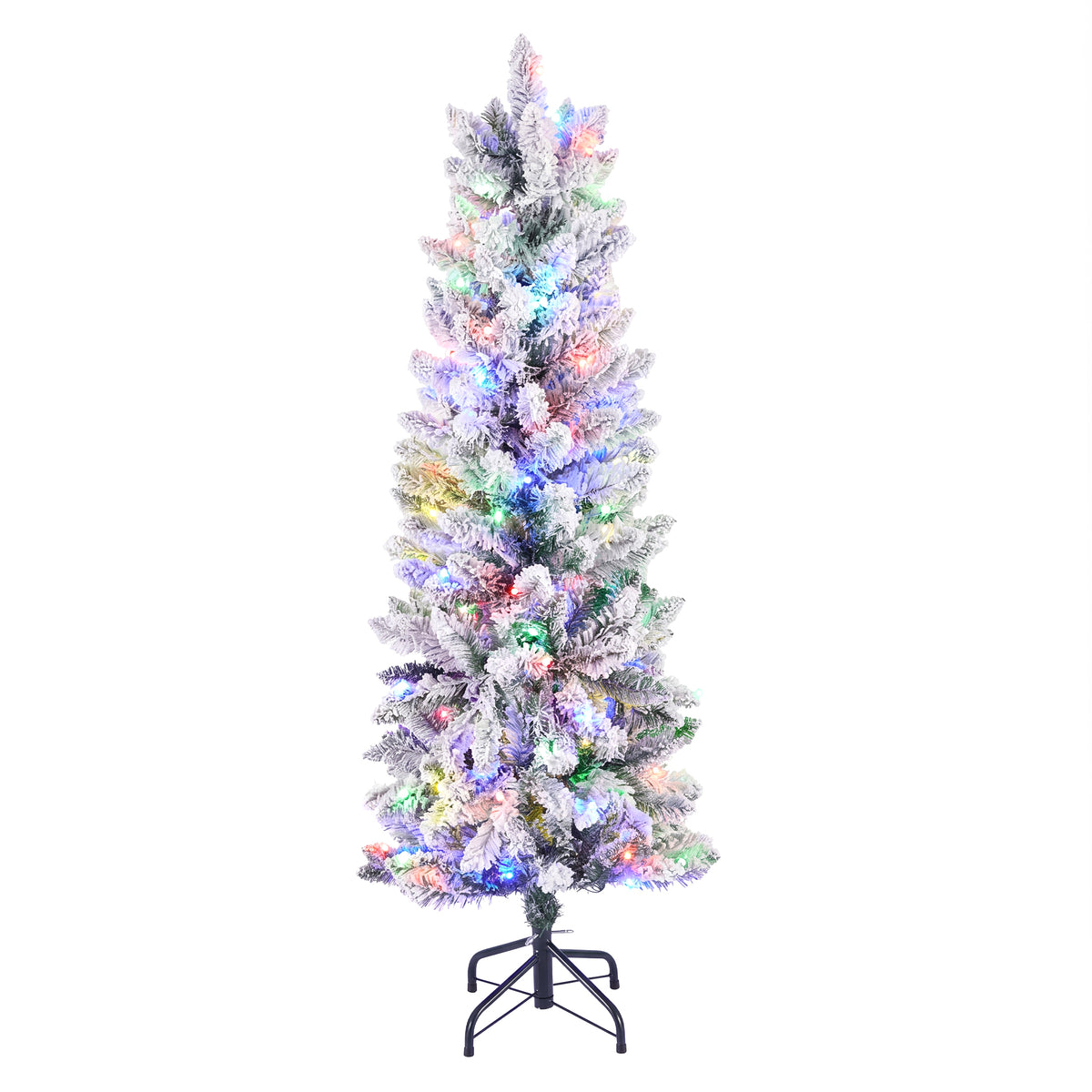 Flocked Pencil Christmas Tree, Pre-Lit Multicolor