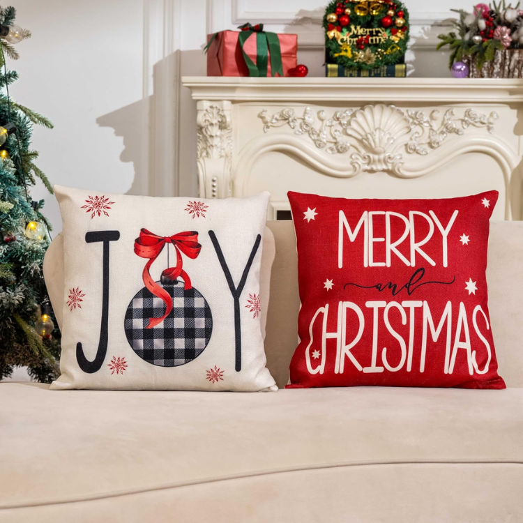 Christmas Throw Pillow Covers, 18 x 18 Inch, Set of 4