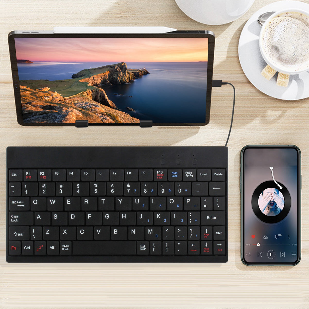 Mini 80-Key Wired Keyboard, Compact USB