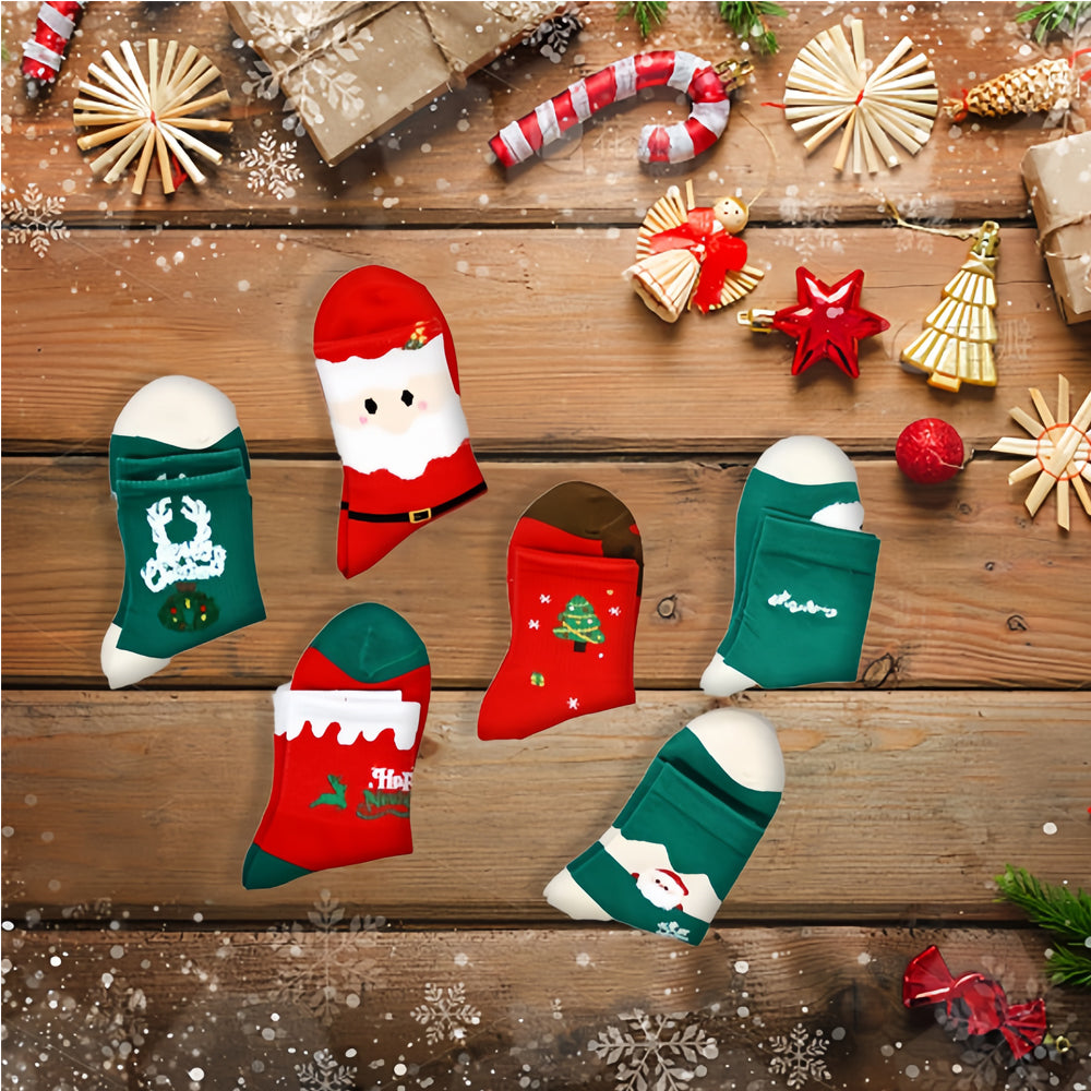 Christmas Socks Gift Box, 6 Pairs with Greeting Cards
