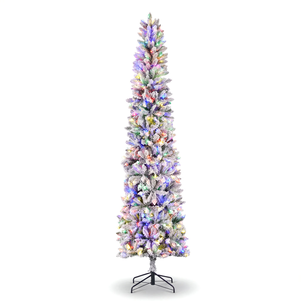 Flocked Pencil Christmas Tree, Pre-Lit Multicolor