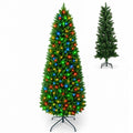 Pre-Lit Green Pencil Christmas Tree, Multicolor