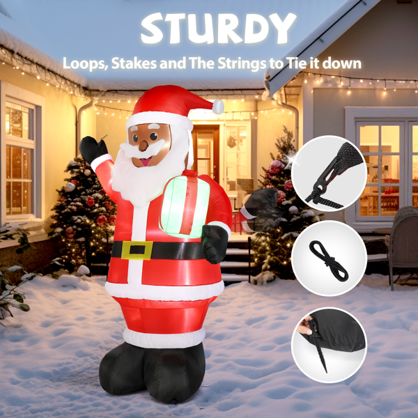 7 ft Inflatable Black Santa Claus Holding a Gift, with LED Lights