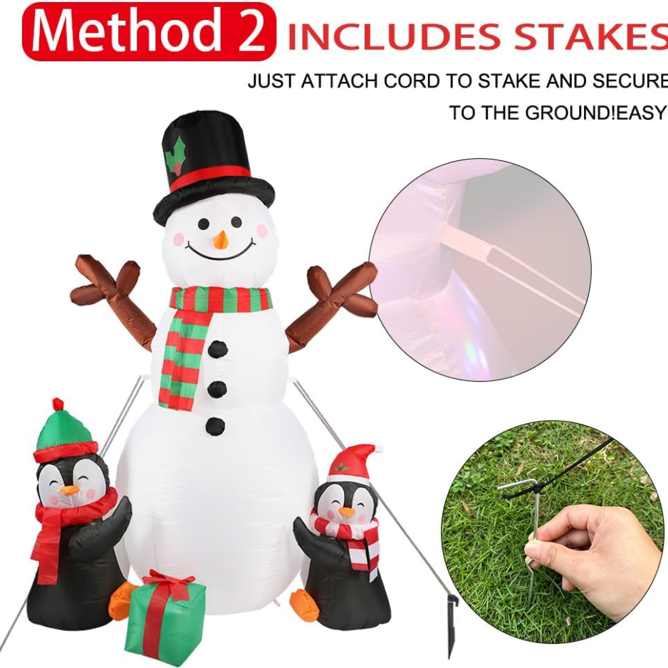 6 ft Inflatable Snowman with Penguins and Rotating Lights