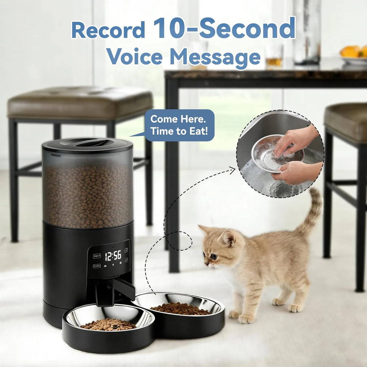 6L Automatic Cat Feeder with Timer, 2 Bowls and Voice Recorder