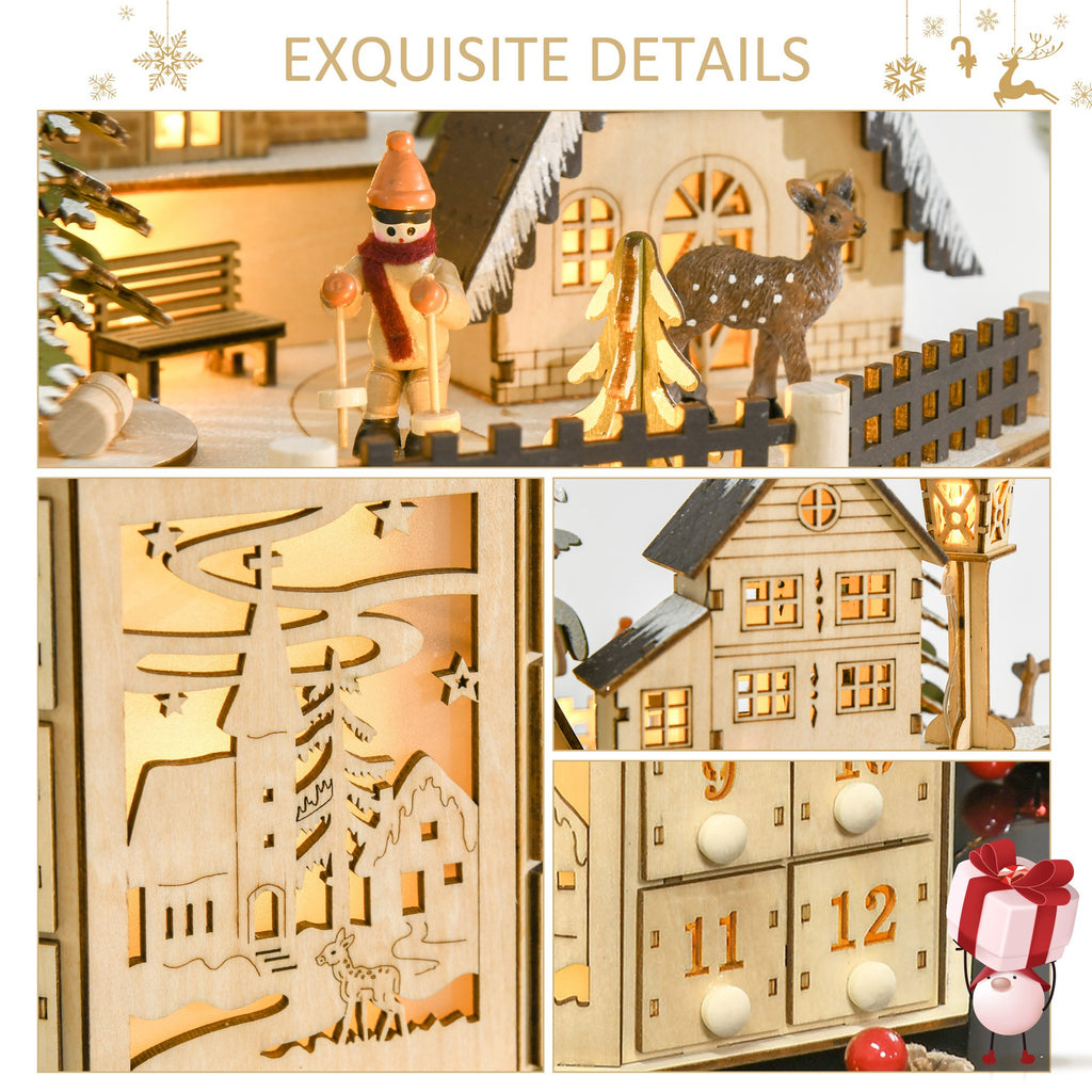 Octagonal Light-Up Wooden Advent Calendar with 24 Drawers