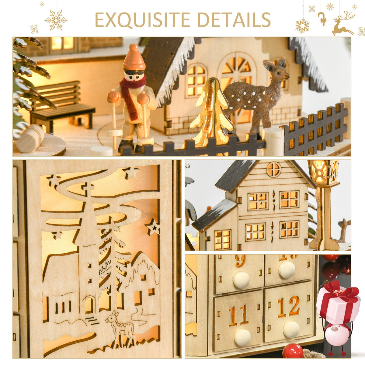 Octagonal Light-Up Wooden Advent Calendar with 24 Drawers