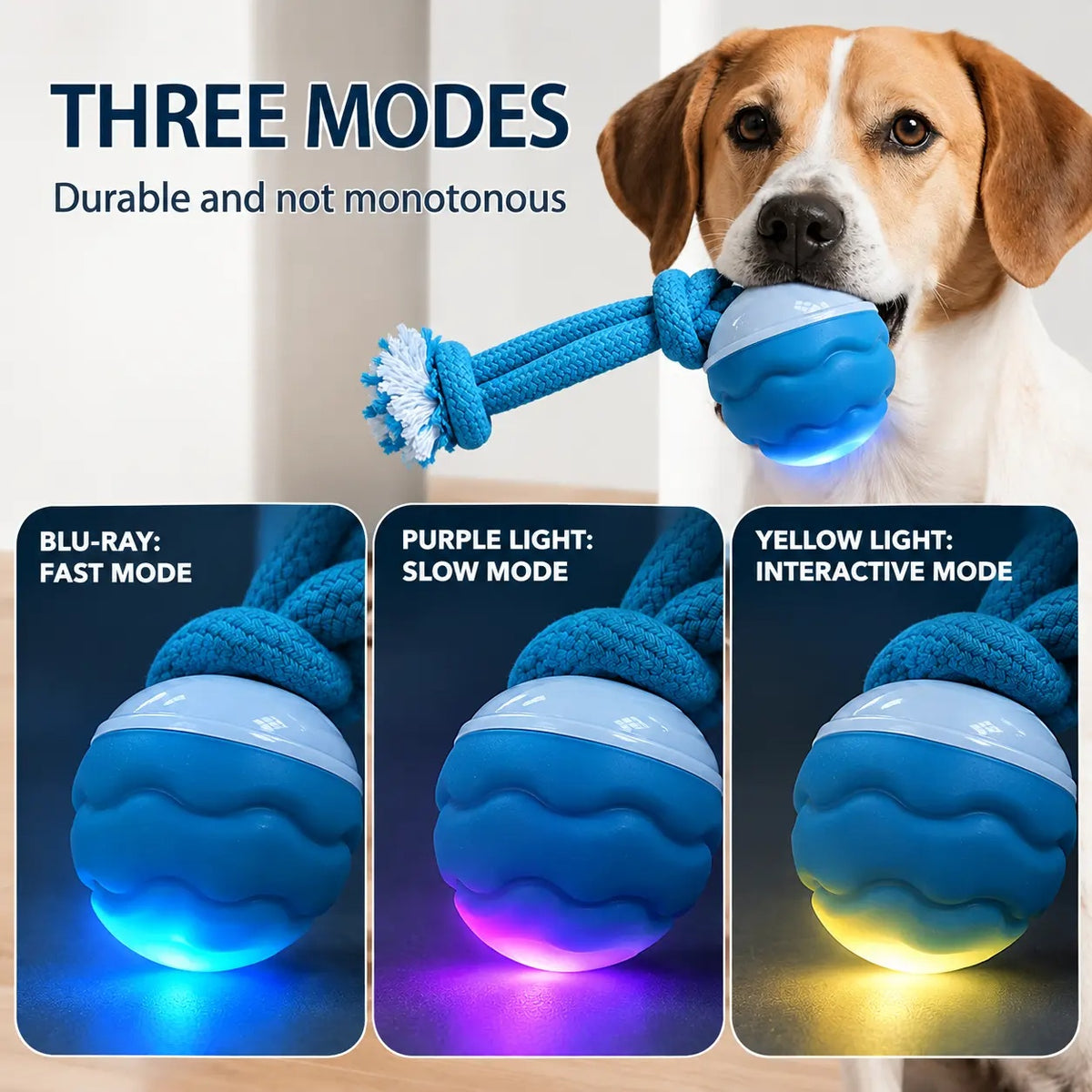 Automatic Rolling Dog Ball with Rope, 3 Modes