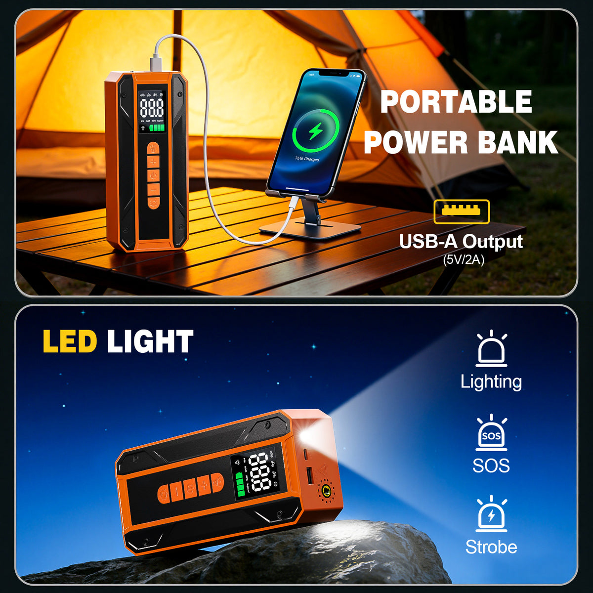 Portable Jump Starter with 150PSI Tire Inflator and Light