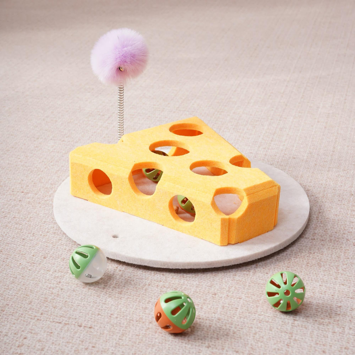 Cheese Puzzle Cat Toy with Balls and Wand