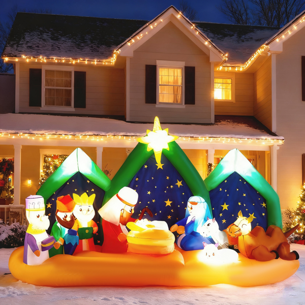 9 ft Inflatable Nativity Scene with Starry Night Backdrop and LEDs