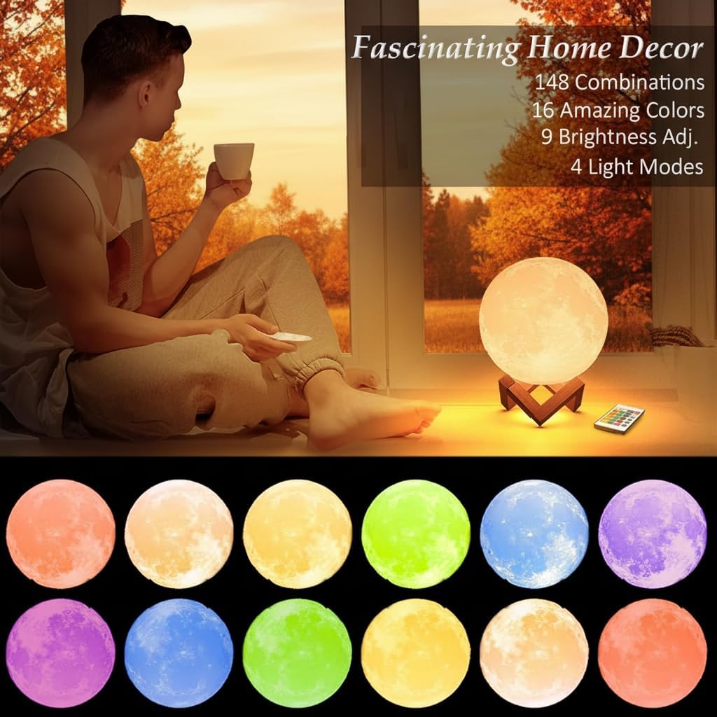 Moon Lamp, 16 Colors with Stand and Remote