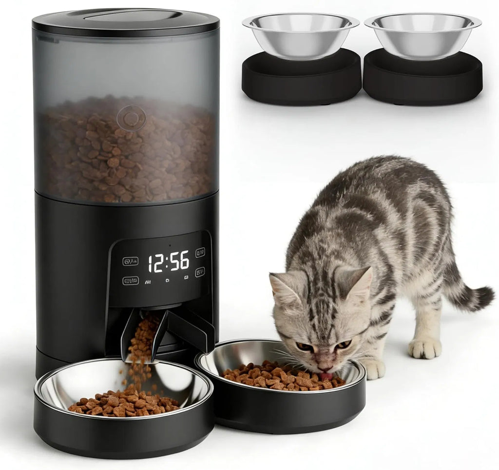 6L Automatic Cat Feeder with Timer, 2 Bowls and Voice Recorder