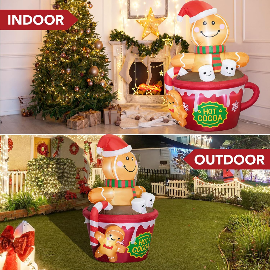 6 ft Inflatable Gingerbread Man in a Hot Cocoa Mug