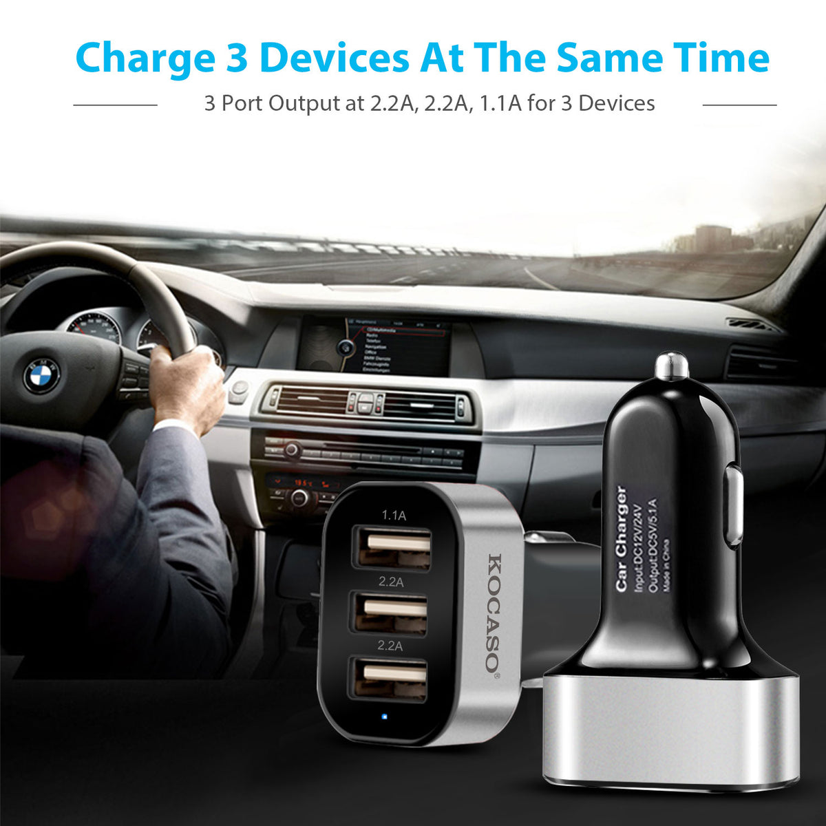 30W 3-Port USB Car Charger