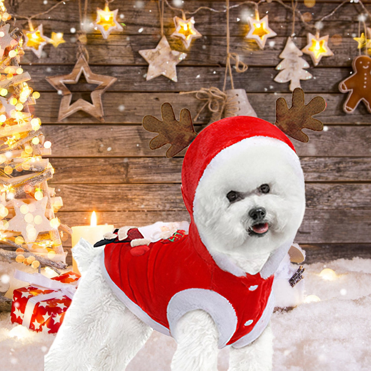 Santa Reindeer Dog Christmas Hoodie Costume