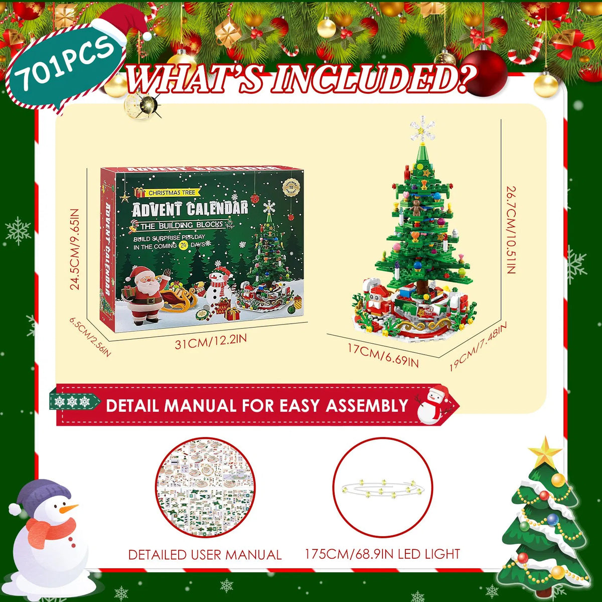 Christmas Tree Advent Calendar Building Set, 701 Pieces