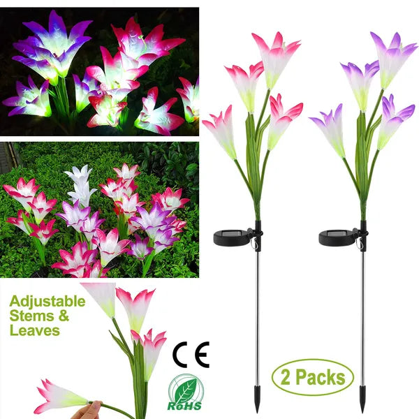 Solar Garden Lily Flower Lights, 2-Pack