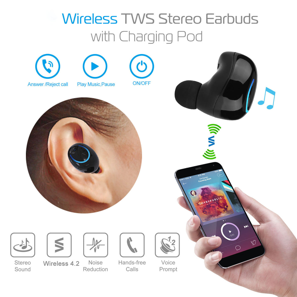 Compact True-Wireless Earbuds with Charging Case