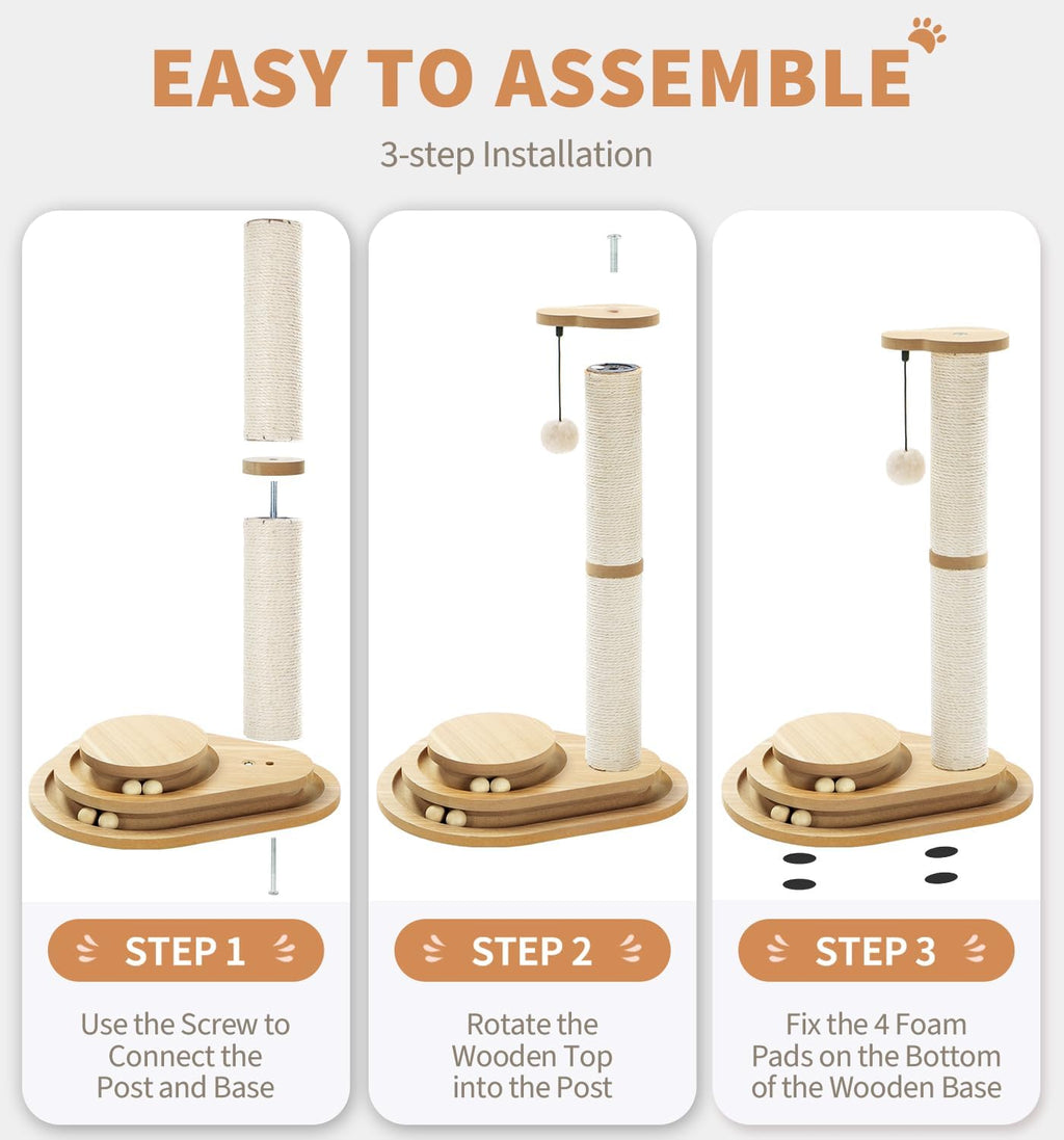 Sisal Cat Scratching Post with 2-Level Ball Track