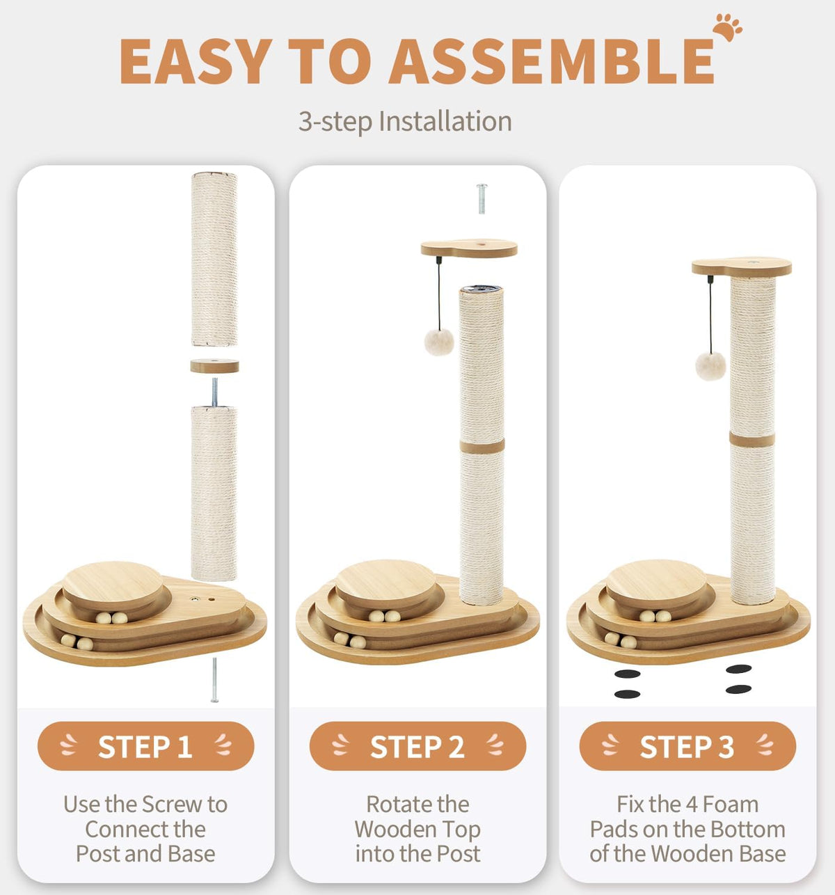 Sisal Cat Scratching Post with 2-Level Ball Track